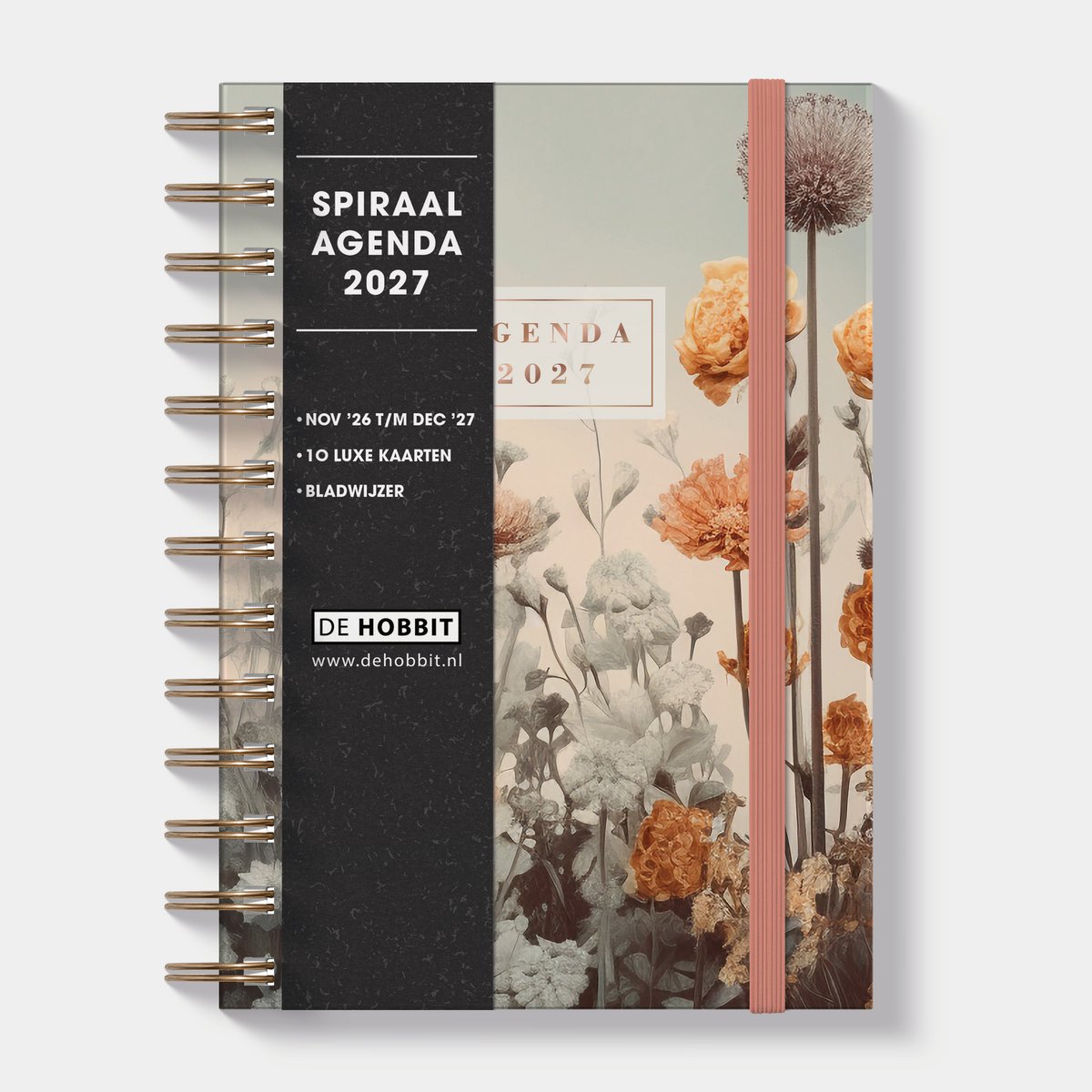 Hobbit - Spiraal Agenda 2027 - B6 (17,5 x 12,5 cm) - Ringband Agenda - 1 week op 2 pagina's - Harde Kaft - Veldbloemen