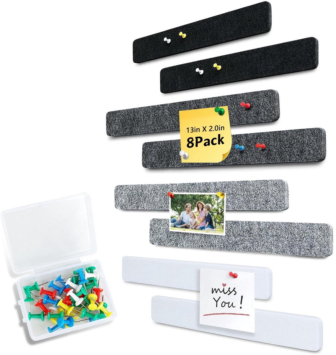 Solidchoice - Kurkbord 8 Stuks - Viltstrip 33 x 5 cm - Zelfklevend Prikbord met 50 Drukknoppen
