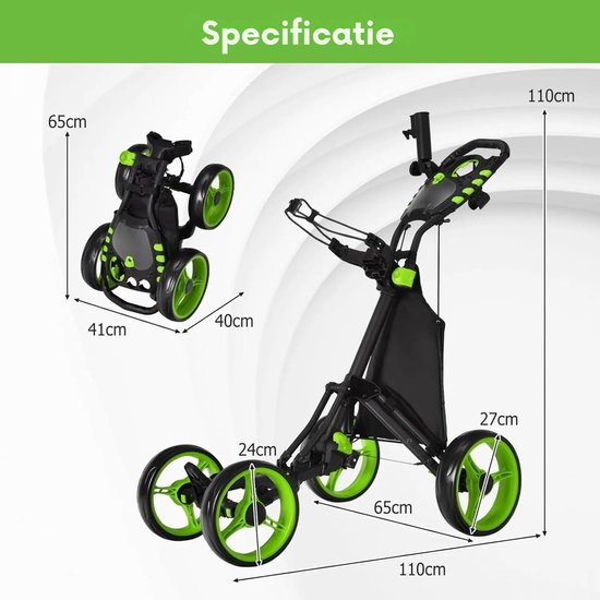Damenzo - Golftrolley - Golftas - Golf trolley - Golfwagen - Golf - 3 Wielen - Inclusief opbergtas en parapluhouder - Groen van damenzo — afbeelding 5