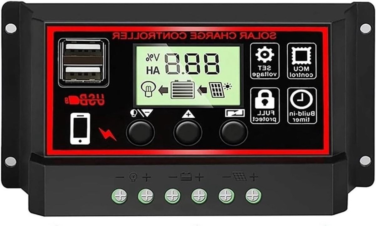 Zonne Laadregelaar - Solar Regulator - Accu Beheer - Dubbele USB - 100A - Zwart