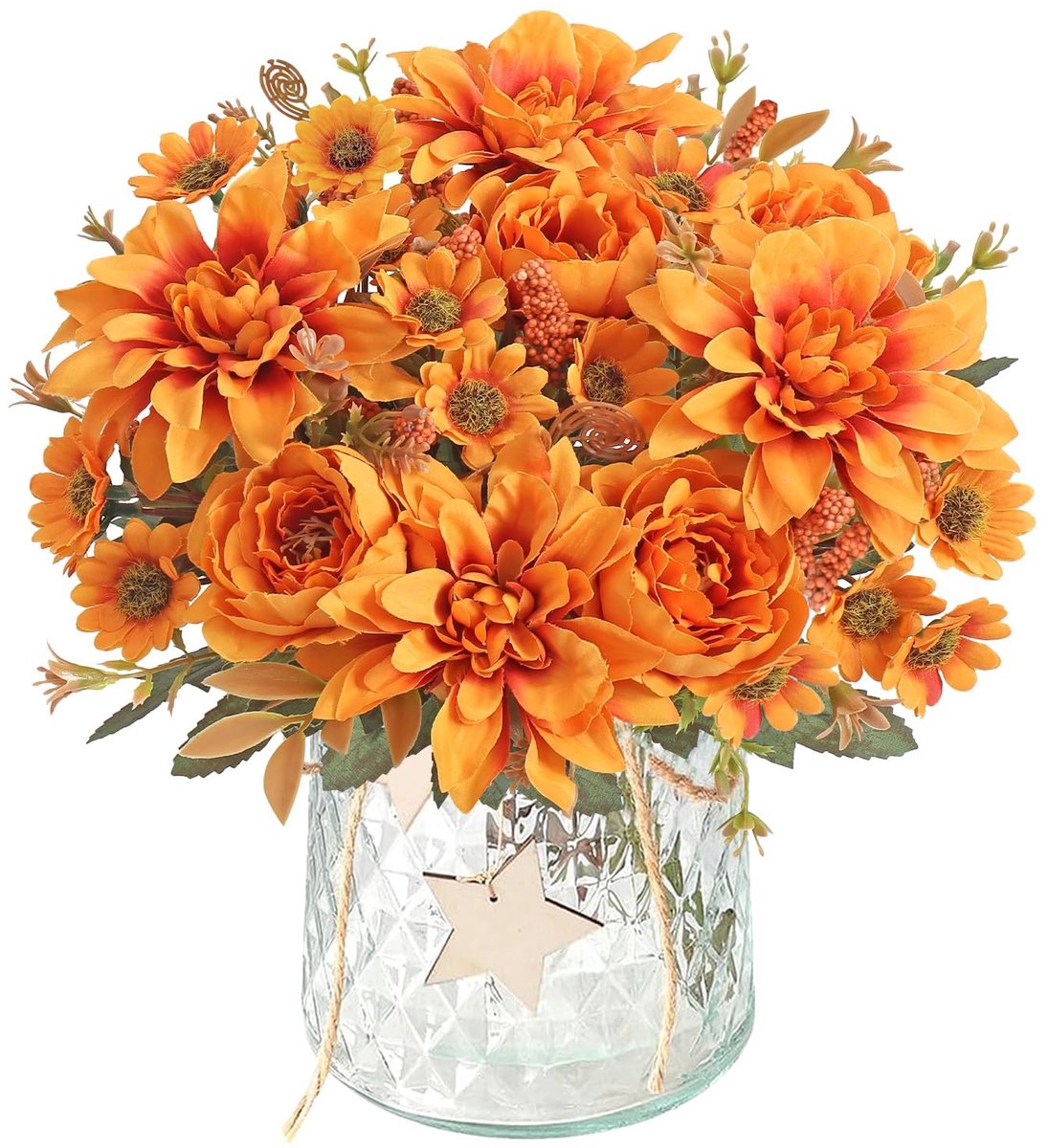Dailygoods- Kunstbloemen met Herfstlook - 2 Bundels Nepbloemen - Dahlia's/Pioenrozen - Decoratie voor Bruiloft/Tafel - Afneembare Bloemen - Lichtgewicht en Aanpasbaar - Nep Bloemen