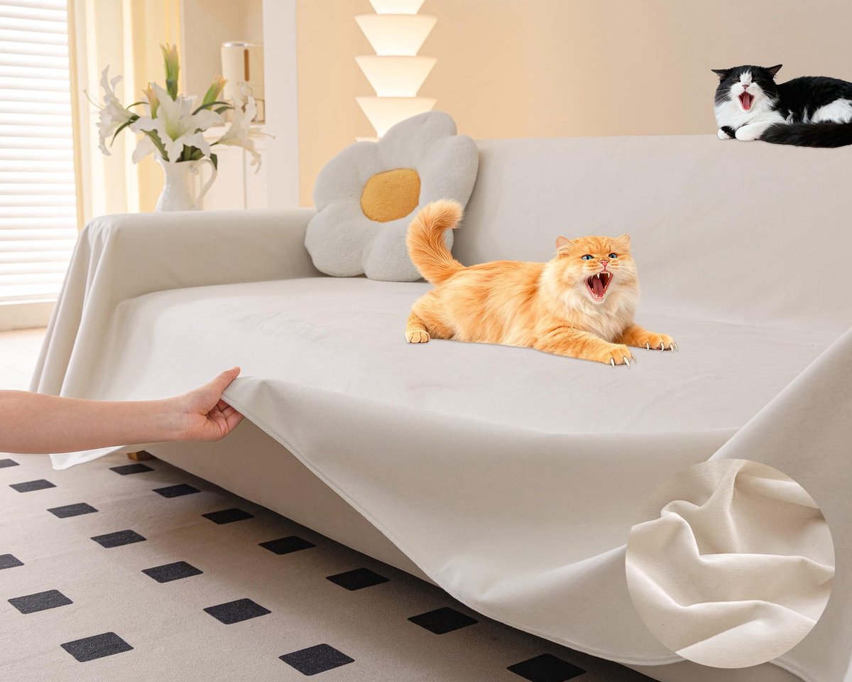Dailygoods- Bankbeschermer Waterdicht - Zachte Antislip - Bescherming Tegen Krassen - Voor Katten/Honden - Beige - 340x180 cm - Bankhoes