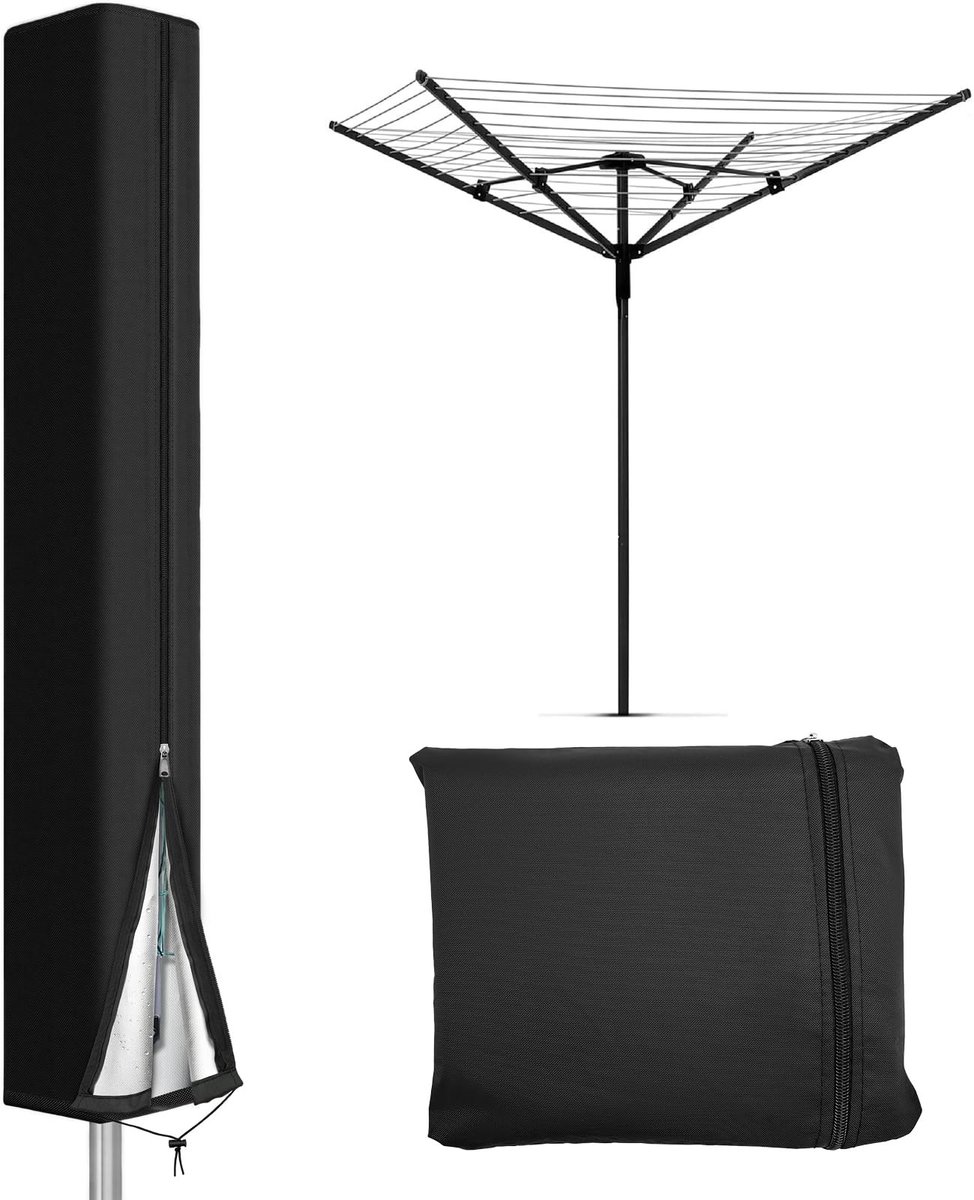 Dailygoods- Beschermhoes Droogmolen 170 cm - Weerbestendig - UV-bestendig - Met Ritssluiting/Trekkoord - Opbergtas - Robuust Oxford-weefsel 210D - Wasdrogerhoes
