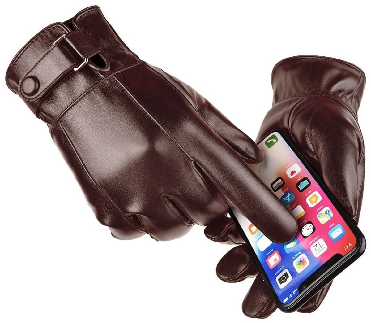 Dailygoods- Winterhandschoenen heren - Leren handschoenen - Kasjmier gevoerd - Touchscreen functie - Winddicht - Comfortabel en duurzaam