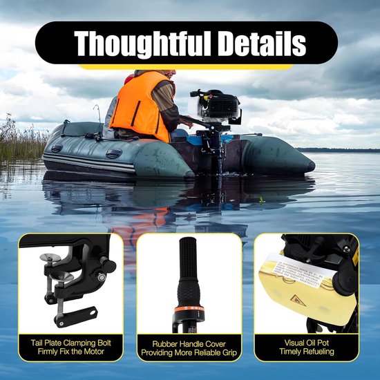 Buitenboordmotor - Benzinemotor Visserboot - Varen Op Water - 4-Takt Luchtgekoeld - 55CC 4PK - Zwart — afbeelding 2