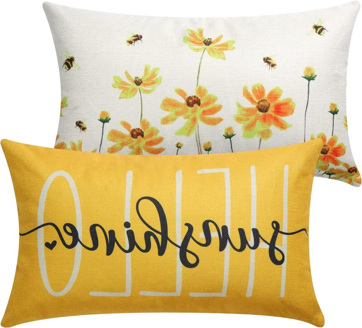 Set van 2 Bloemen Kussenslopen 30 x 50 cm - Katoen Linnen Lendensteun Kussen voor Lente en Zomer - Decoratieve Boerderij Stijl voor Bank en Interieur