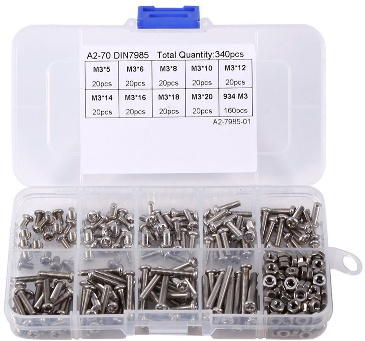 Dailygoods- Schroeven Assortimentset 340-delig - Roestvrij Staal - Moeren - Doorzichtige Plastic Doos - Geschikt voor Machines/Meubels - Pankop - Schroefset