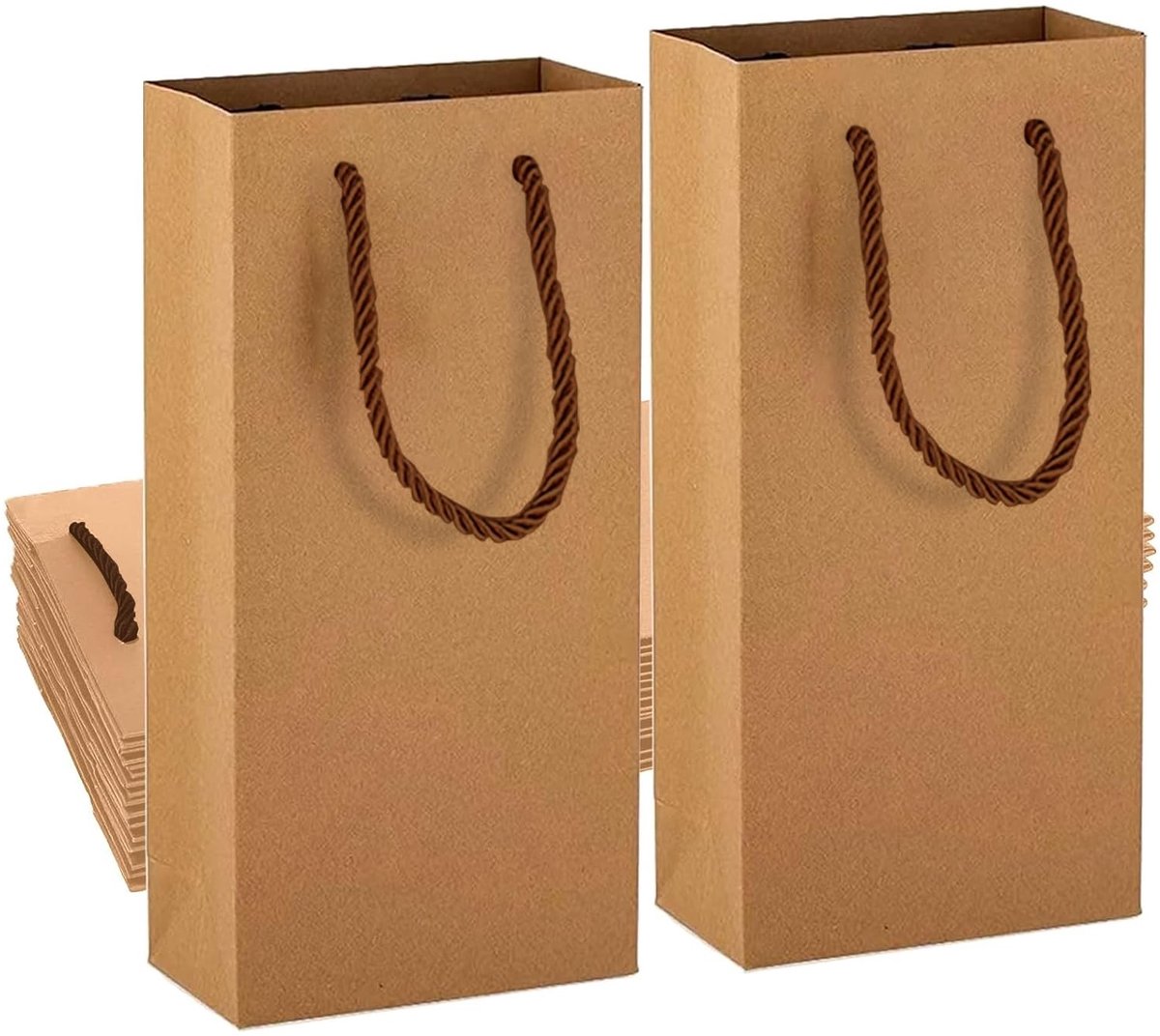 Dailygoods- Wijndraagtas Herbruikbaar - Wijnzak voor 2 Flessen - Stevige Kraftpapier - Duurzame Handgrepen - Cadeauverpakking Wijnfles - Luxe Design