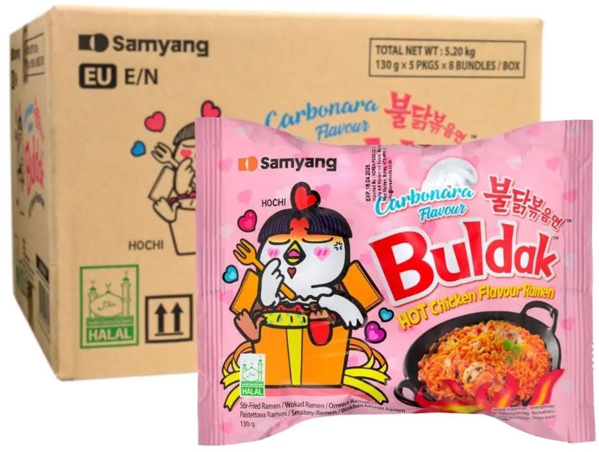 Samyang Buldak Carbonara Ramen 40er Karton [130 g je Packung] – Koreanische Instant Nudeln Hot Chicken Flavour Ramen