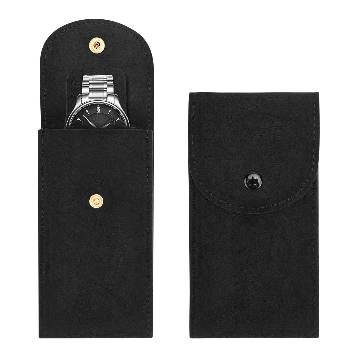 Dailygoods- Horlogezakje 2 Stuks - Draagbare Flanellen Opbergtas - Reisetui voor Enkel Horloge - Drukknoop - Geschikt voor Mannen/Vrouwen - Horloge-etui