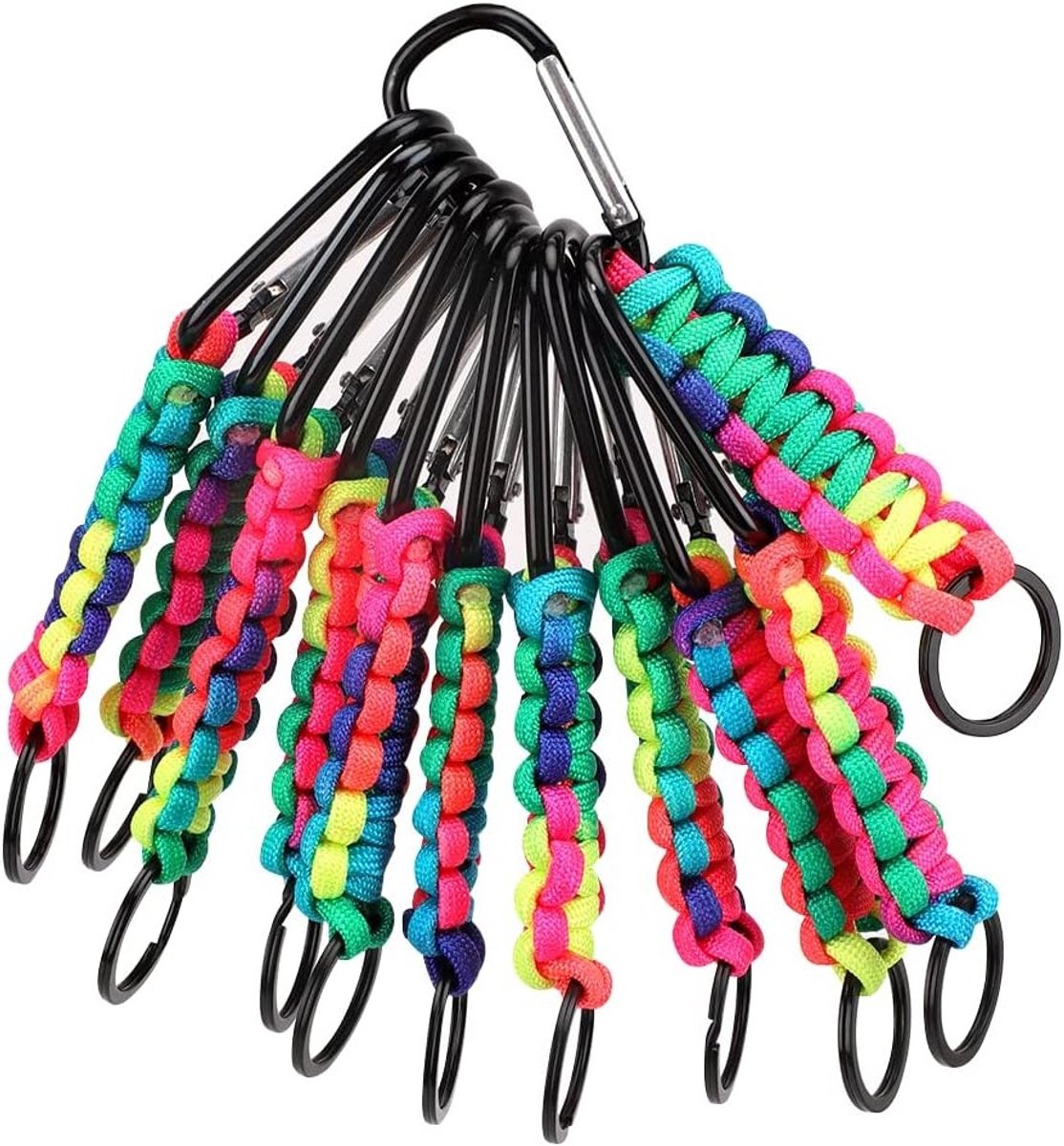 Set van 10 D-vormige schroef karabiners - Mini karabiner met lanyard en nylon koord in meerdere kleuren voor outdoor en campinggebruik