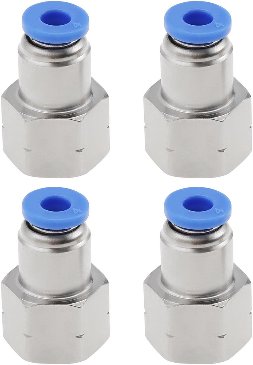 Dailygoods - Pneumatische Connectoradapter - 4 stuks - Push-fit luchtfittingen - 4 mm buis - 1/8 - Vrouwelijke draad - Geschikt voor luchtleidingen