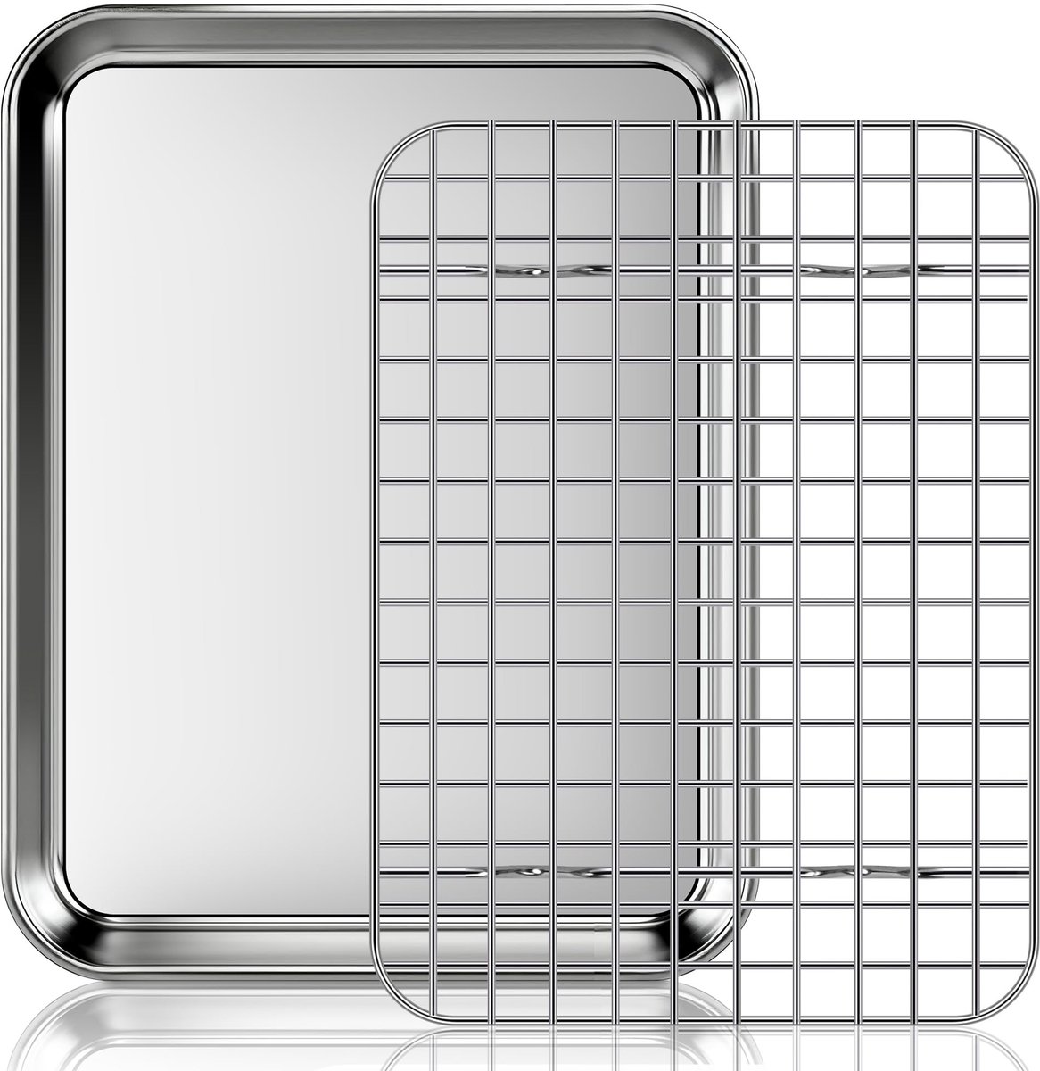 Dailygoods- Bakplaat met Draadrek - Roestvrij Staal - 26,5 x 20,5 x 2,5 cm - Vaatwasmachinebestendig - Voor Bakken/Braden - Temperatuur tot 500°F - Ovenplaat
