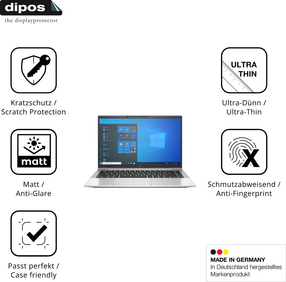 dipos – 2x Matte Beschermfolie geschikt voor HP EliteBook 840 G8 14 Zoll | Krasbestendige & antireflecterende Screenprotector Ultra-Thin