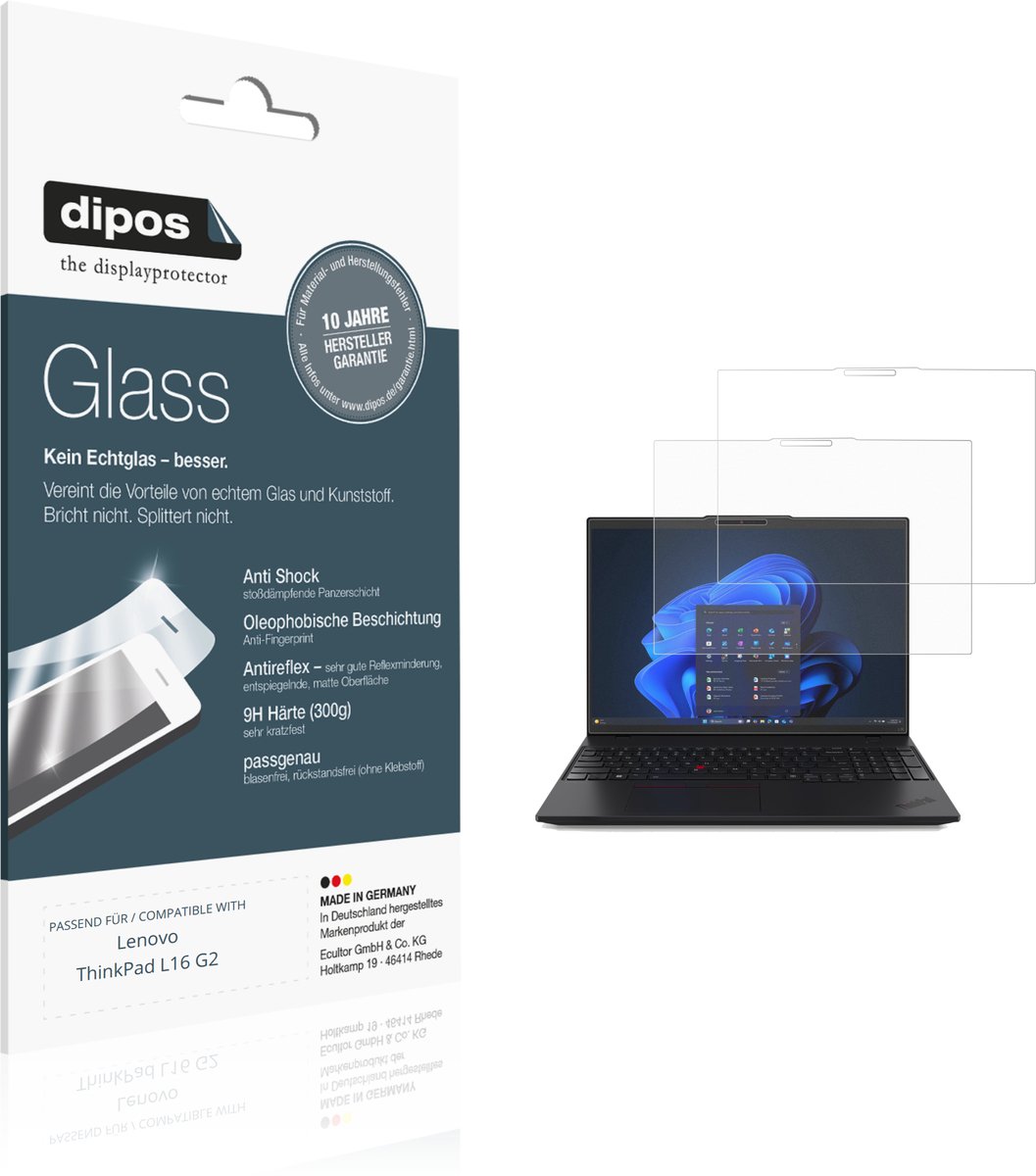 dipos – 2x Matte Pantserfolie geschikt voor Lenovo ThinkPad L16 G2 | 9H Screenprotector