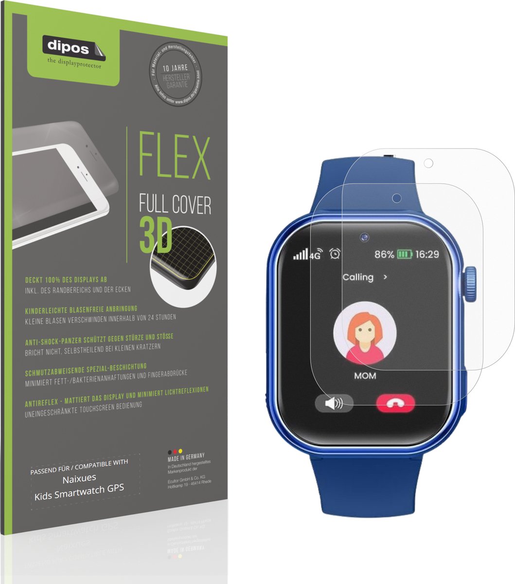 dipos FLEX – 2x Matte Screenprotector geschikt voor Naixues Kids Smartwatch GPS | Volledige Schermbescherming | Case-Friendly