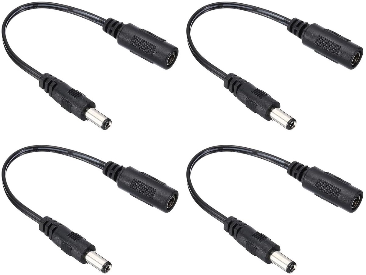 0.6 Voet DC 0.5 x 0.3 cm Female naar DC 0.5 x 0.3 cm Male Voedingskabel - 4 Stuks Oplaadadapter, Ideaal voor Ventilatoren en Tafellampen, Zwart