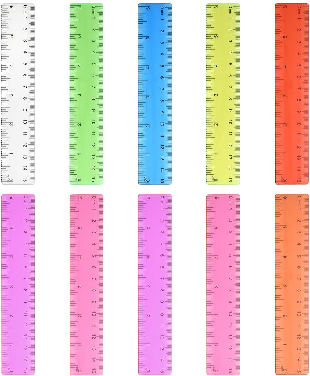 Liniaal set 15 cm - plastic - multi-kleur - ideaal voor schoolprojecten - ShopVlot