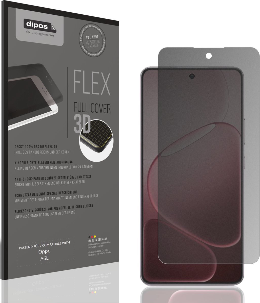 dipos FLEX – Matte Privacy Screenprotector geschikt voor Oppo A6L | Volledige Schermbescherming | Case-Friendly