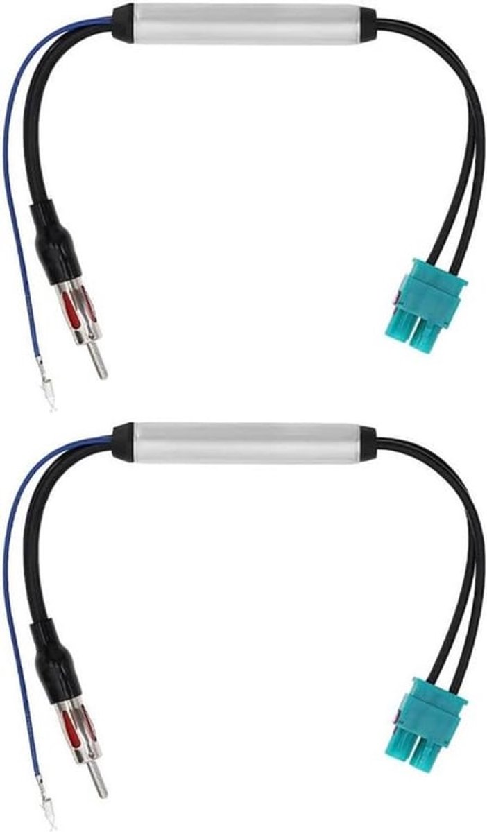 Autoradio 2 stuks - Antenneversterker - Dubbele Fakra naar DIN-adapter - Compatibel met stereo-hoofdeenheid - Ontvanger - Autoradio - Geschikt voor auto - Zwart - Hoofdunit