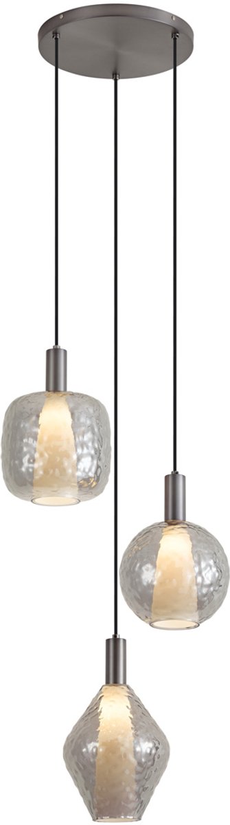 Qazqa design hanglamp - Ard - gunmetal, rond, 3-lichts, 46.2cm, ideaal als woonkamer lamp