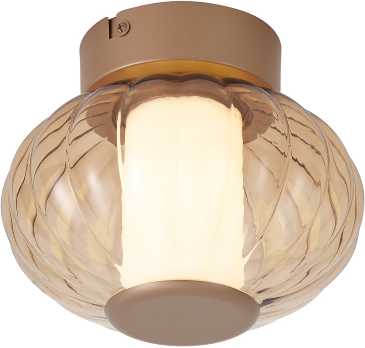 Qazqa led design plafondlamp, plafonniere - Margherite - messing, goud met amberglas, vintage, dimbaar, 18cm, ideaal als hal, woonkamer en slaapkamer