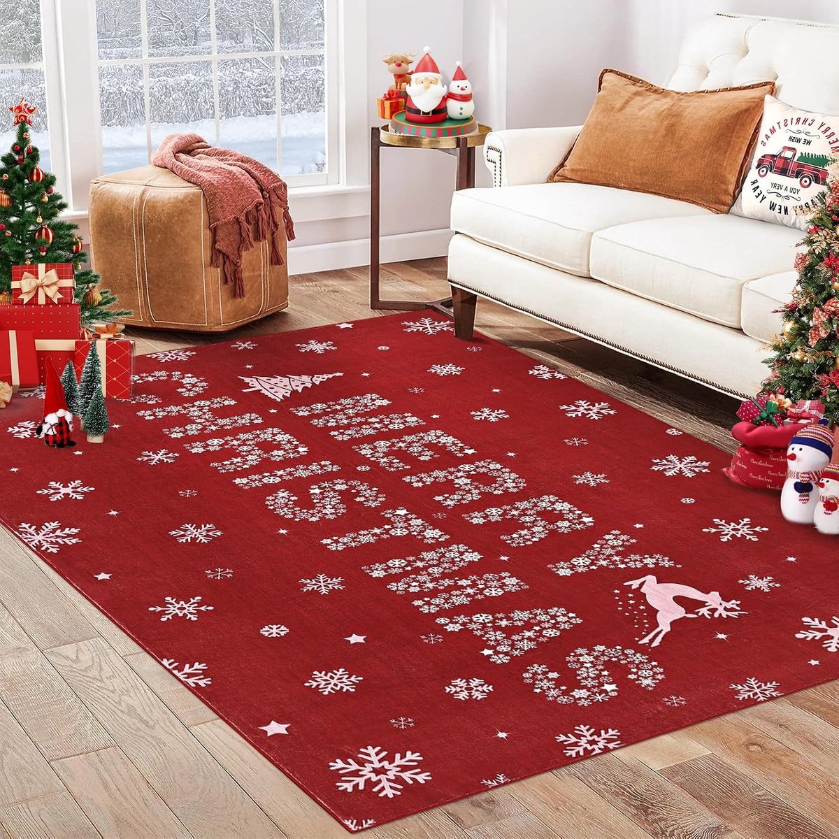 Kerst vloerkleed antislip wasbaar 120x170 cm rood voor binnen en buiten