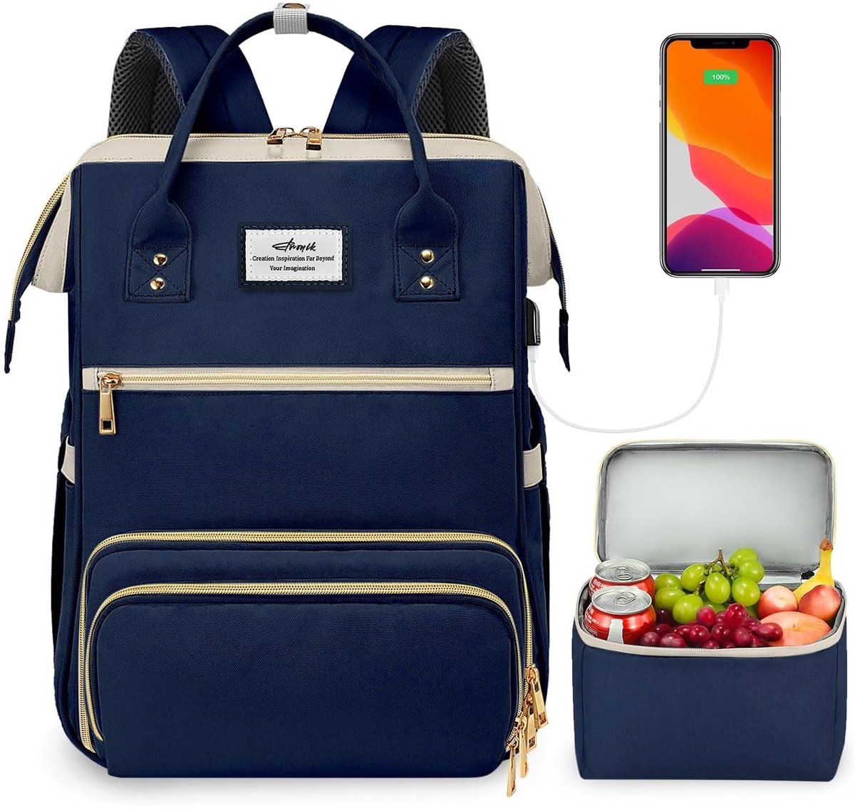 Solidchoice - Rugzak met Laptopcompartiment en Geïsoleerde Lunchtas, Blauw