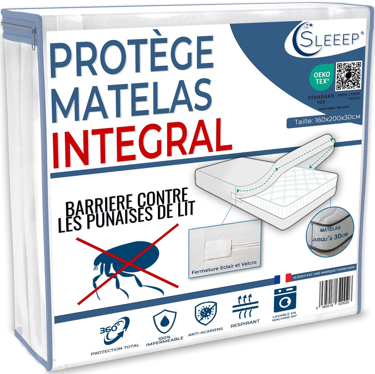 Solidchoice - Matrasbeschermer 160 x 200 cm met Ritssluiting en Anti-Bed Bugs