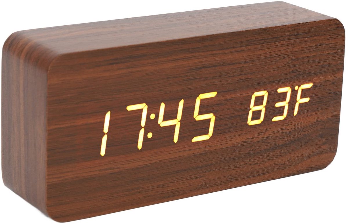 Solidchoice - LED Houten Digitale Wekker met Temperatuur en Vochtigheid