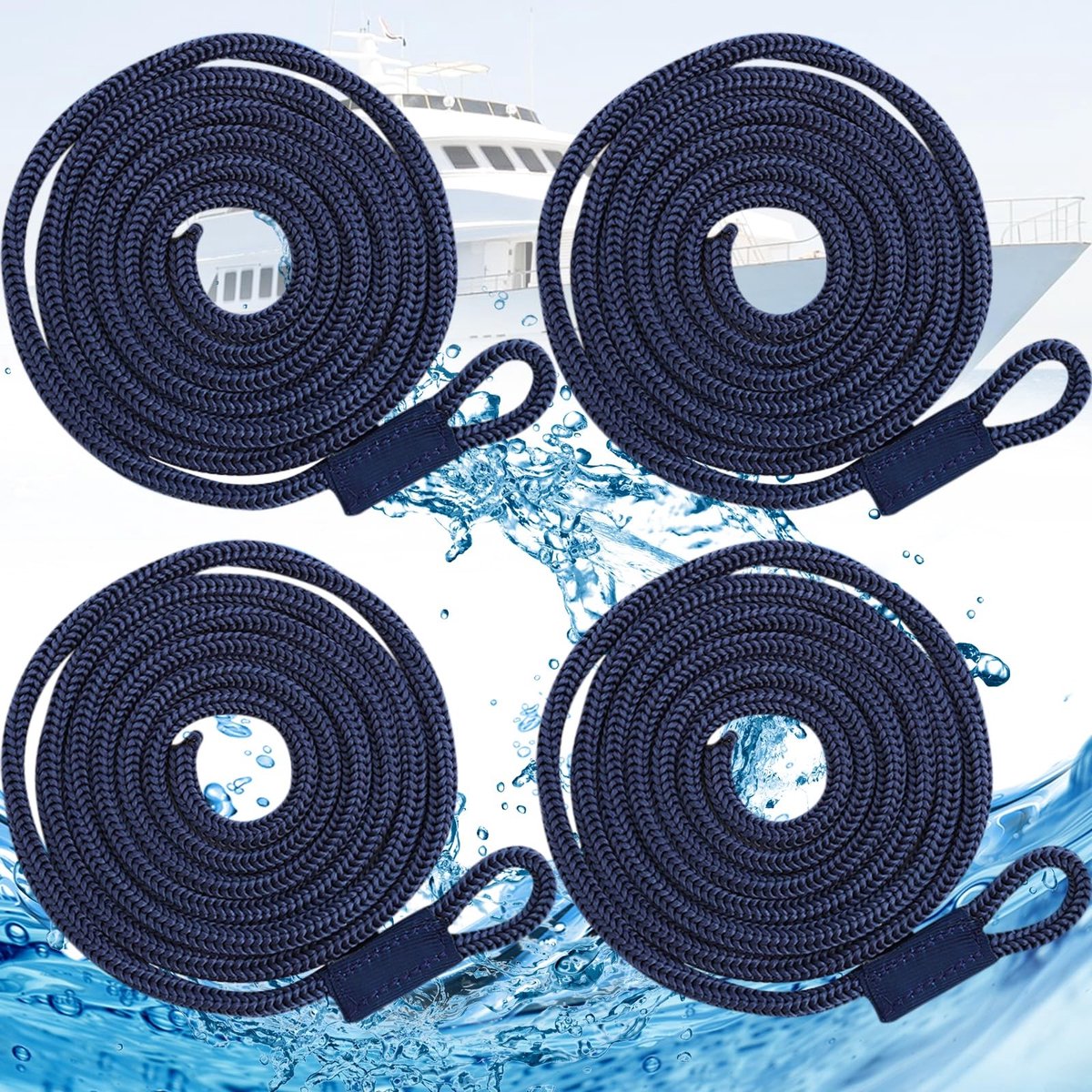 Solidchoice - Set van 4 Boot Mooringslijnen 1.5m Blauw