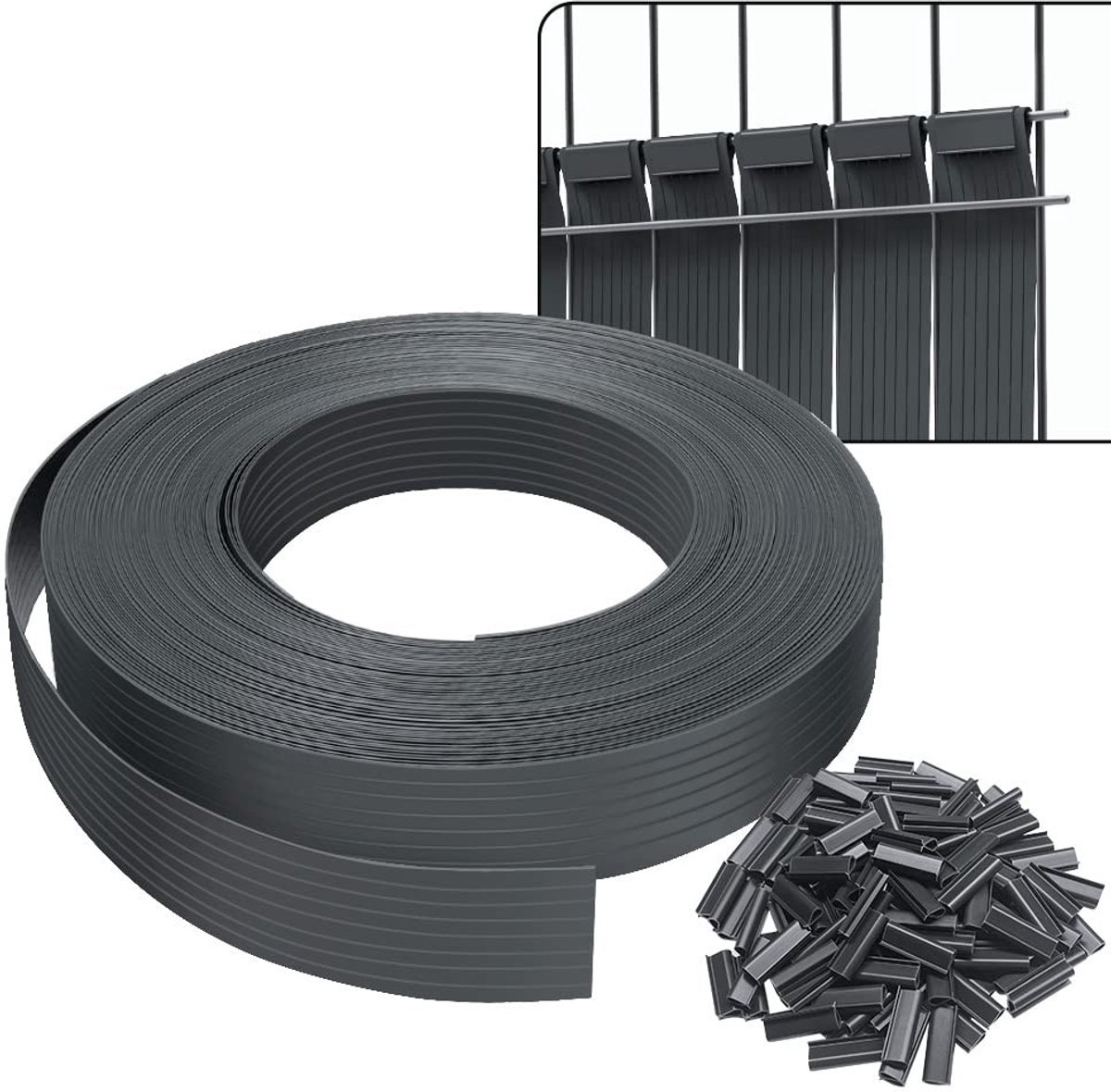 Solidchoice - Privacystrips voor Dubbele Bar Matten 75m x 4.8cm met 150 Clips