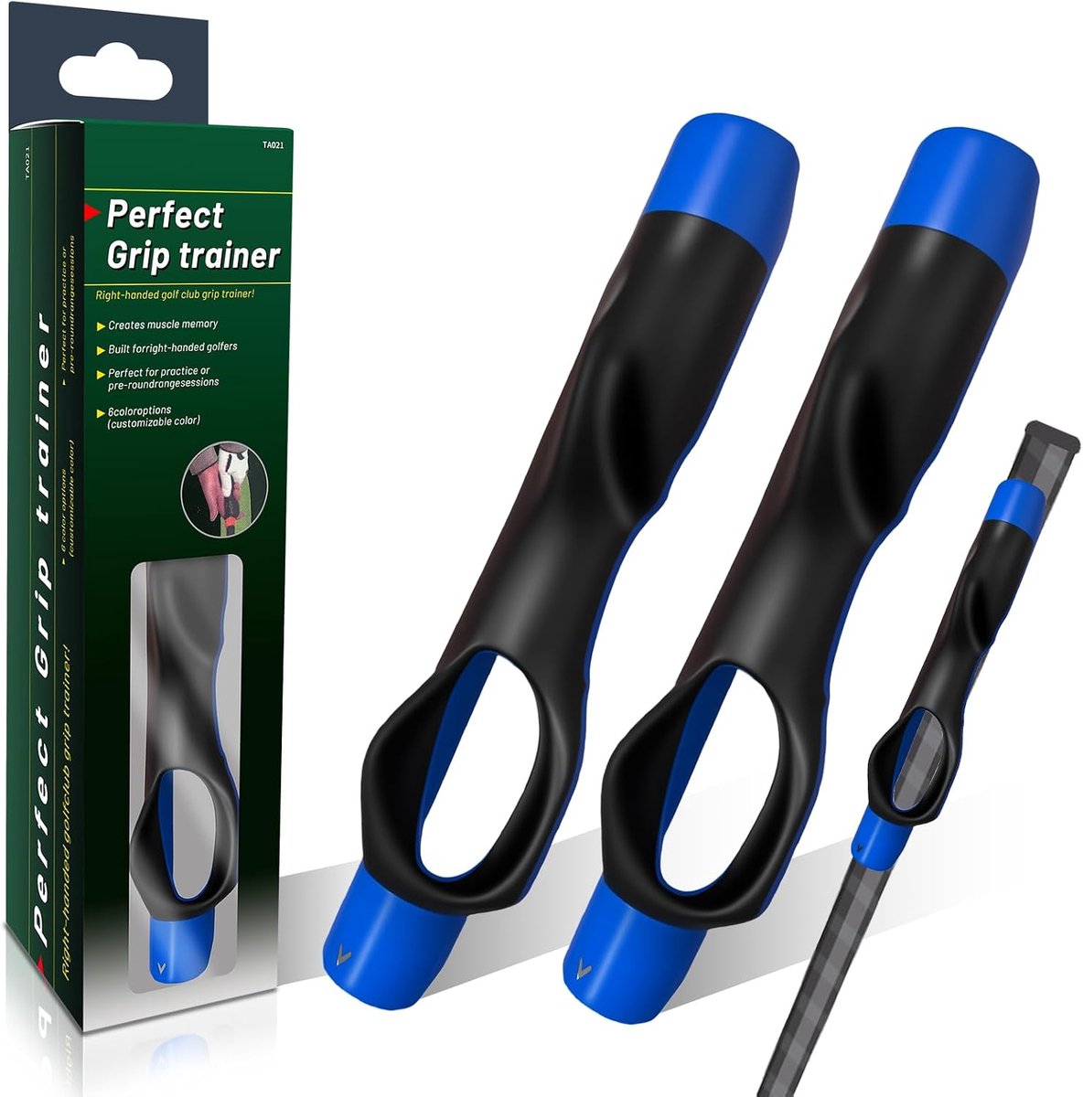 Golf Grip Trainer - Set van 2 - Handpositie Correctie & Spiergeheugen - Voor Rechtshandigen - Geschikt voor Golfclubs, Driving Range & Beginners - Golf accessoires - Zwart & Blauw