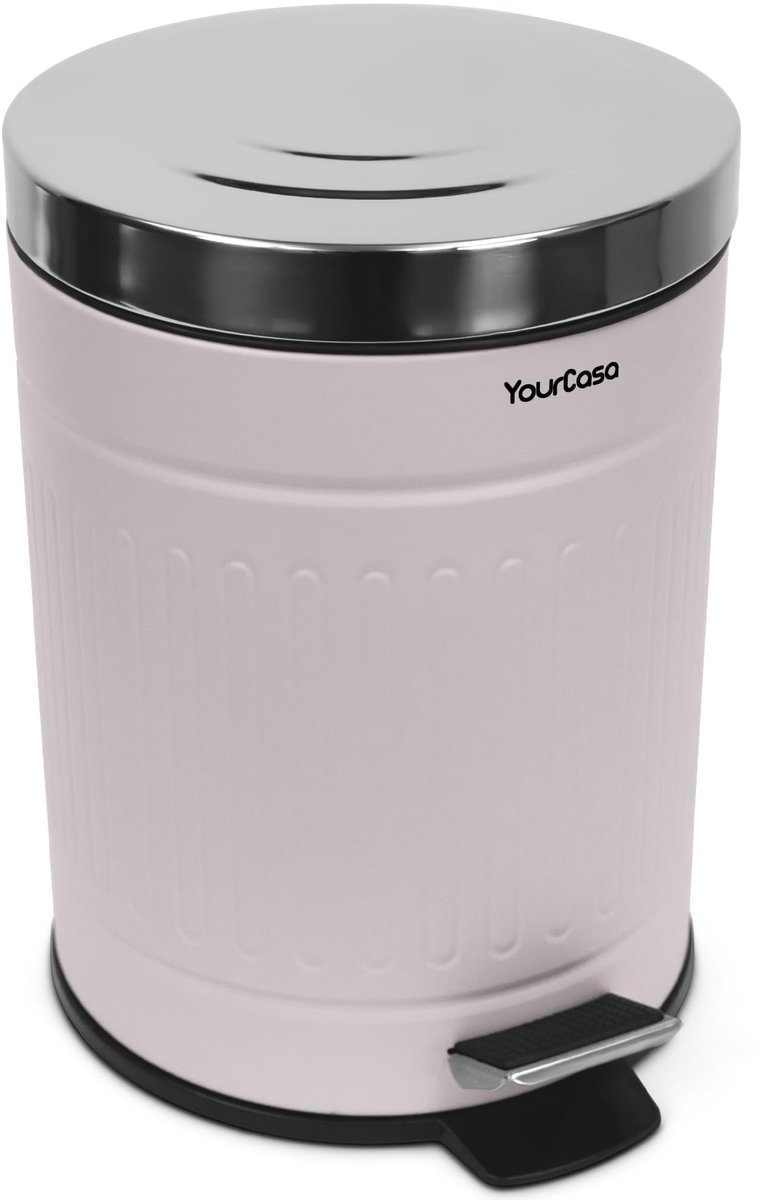 Solidchoice - Retro Stijl Vuilnisemmer 5L voor Badkamer in Zacht Roze