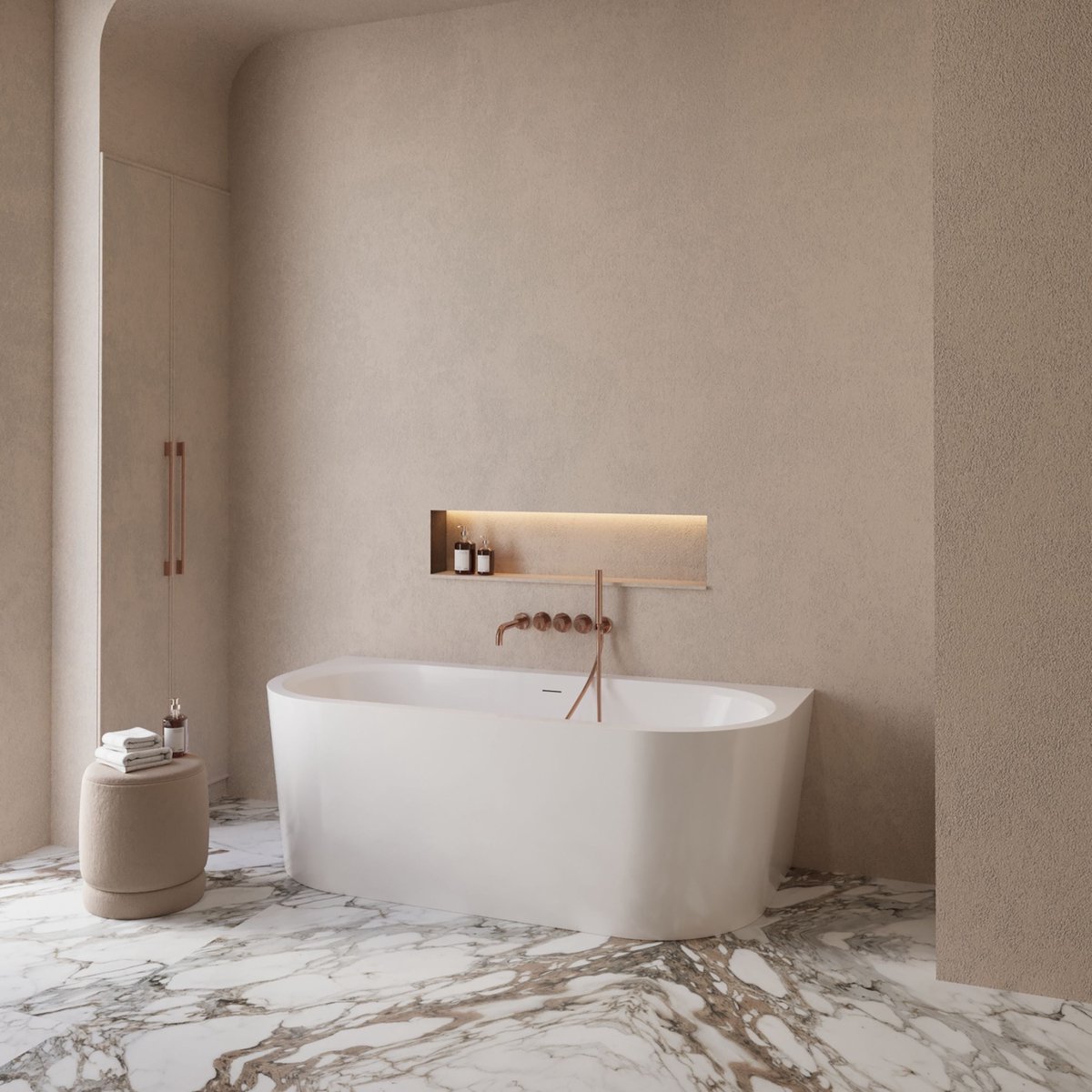 Half vrijstaand ligbad Sanitado Elements Bareiss 180x80cm mat wit