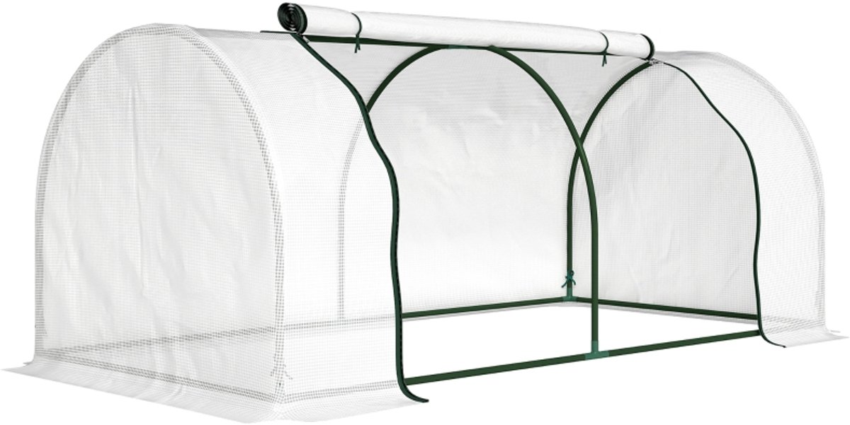 Tunnelkas met Deur - Winterbestendige Kas - Plantenhuis - 200 x 100 x 80 cm - Stalen Frame - PE-gaasfolie - Wit