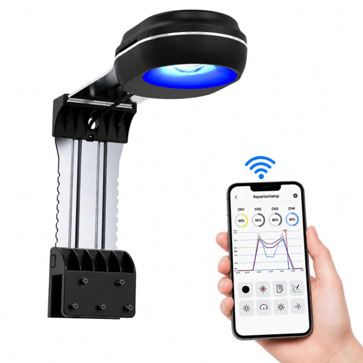 DPLUNIQ Led lamp - Aquarium - Verlichting - Aquarium lamp - 60W - Incl. app - 30x3x25cm - 24 Uur cyclus - 4 Kanalen - Zwart