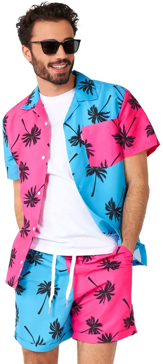 OppoSuits Parallel Palm Heren Zomer Set - Bevat Shirt En Shorts - Tropische Zwem Kleding - Meerkleurig - Maat XL