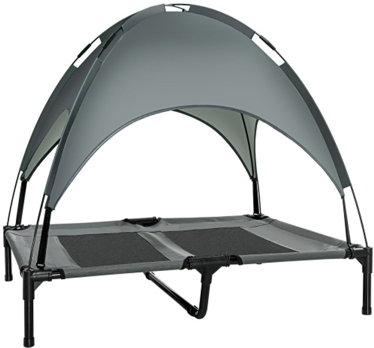 Ademend hondenbed van grijze taft met overkapping (92x76x90 cm) voor een knusse slaapplek
