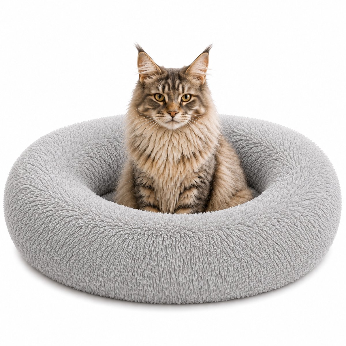 belviona Donut kattenbed, zacht pluche & verhoogde Rand Ø70 cm lichtgrijs