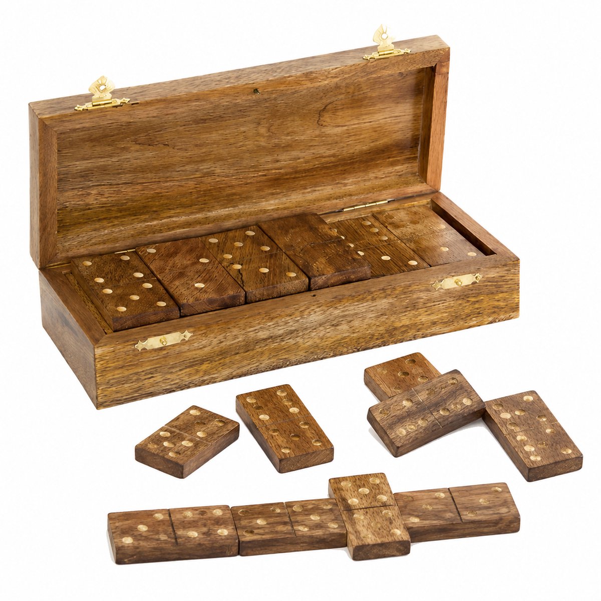Luxe Dominospel van Mangohout in Houten Kist – Compleet Domino Spel met Houten Stenen – Klassiek Gezelschapsspel voor 2+ Spelers – Stijlvol Cadeau & Woonaccessoire