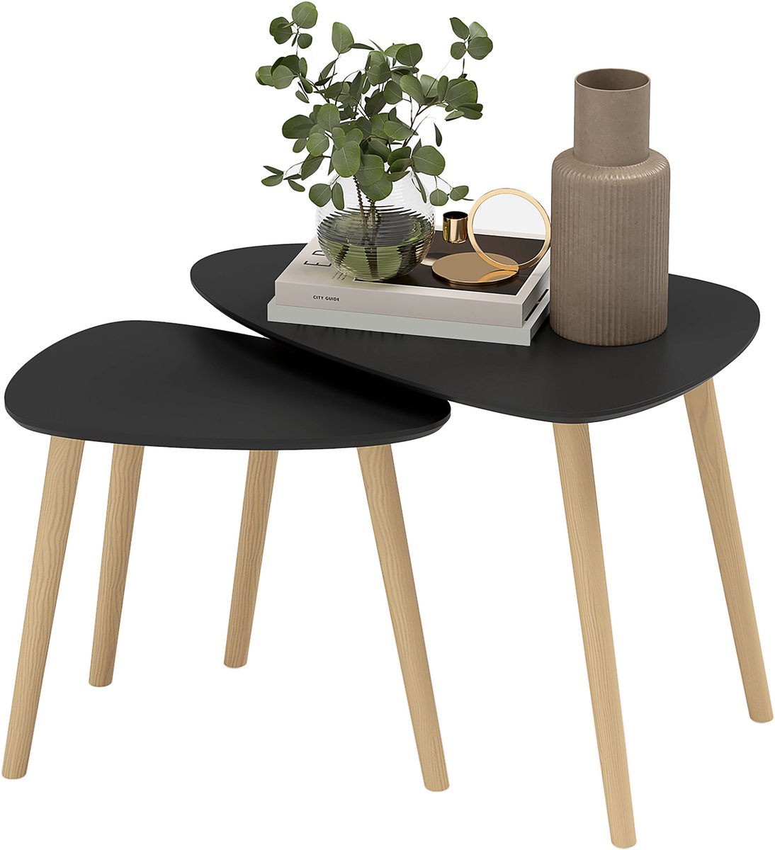 2-delige uitschuifbare salontafel - - houten poten en houten tafelblad - zwart