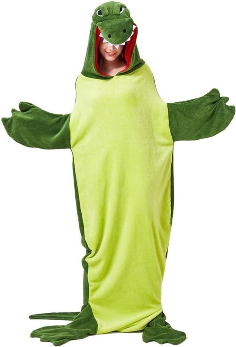 Zachte krokodillen slaapzak voor jongens en meisjes, flanellen winterslaapzak, leuk kostuum voor Halloween en cosplay.