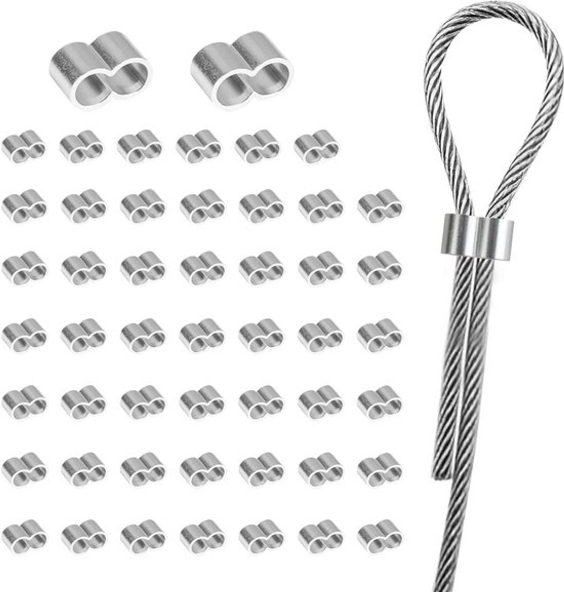 50 stuks persklemmen, wurgklemmen, 8 mm, aluminium krimplus voor expandertouw, dekzeiltouw en rubberen touw, corrosiebestendige en hoogwaardige aluminium klemmen voor verschillende toepassingen