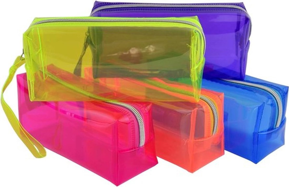 Transparante Pennentas Set van 3, Multifunctionele Grote Etui voor School, Reizen en Make-up in Paars