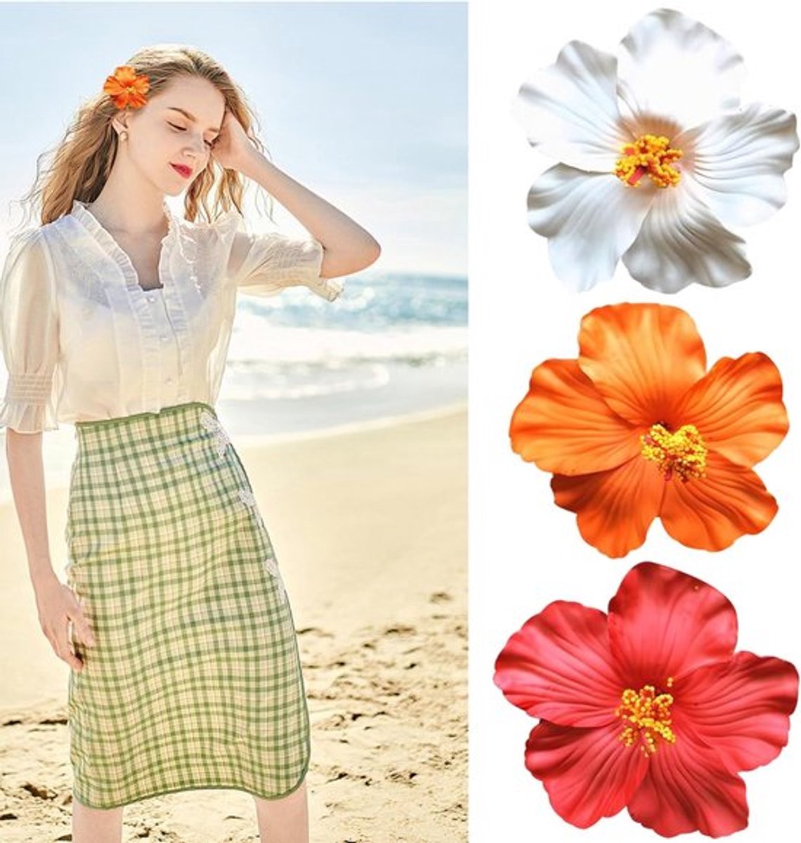 Hawaïaanse Bloemen-Haarspelden Set - Plumeria Haarspelden Dames - 89 cm Kunstbloemenclips Vakantie Strandfeest