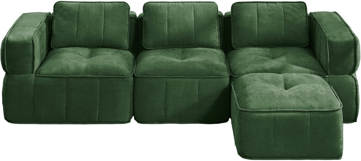 HAUSS SPOLE Hocker - Modulaire L Vorm Bank Met 1 Hocker - Diepe Zitting En Hoge Dichtheid Schuim - Voor Woonkamer - Polyester Groen