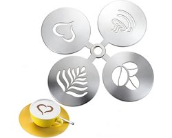 Set van 4 RVS Koffiestencils voor Cappuccino en Latte Art – Creatieve Melkschuim Decoraties