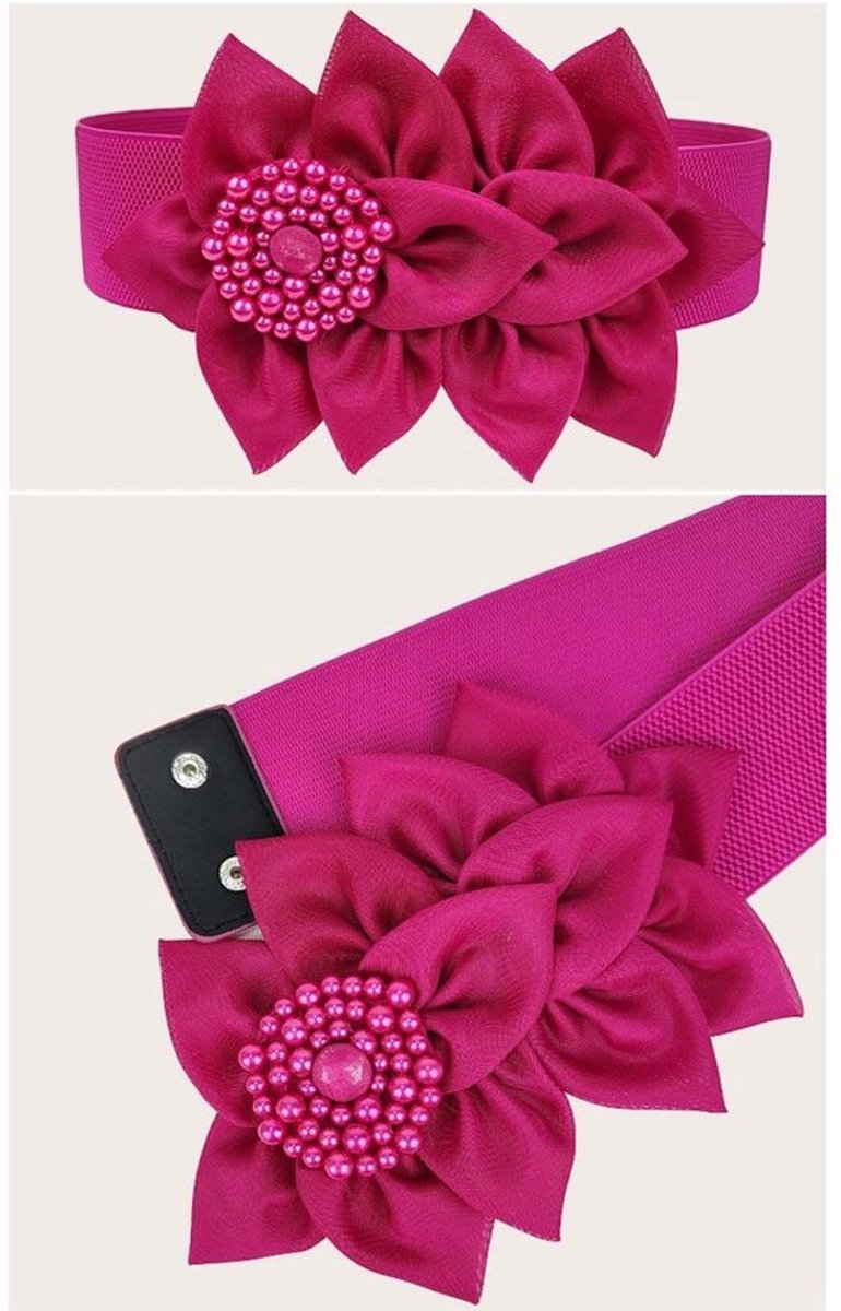 Heupriem 6 cm Breed - Verstelbare Damesriem - Bloem Decoratie - Elastisch - Modieus - Geweven Stof - Tailleriem