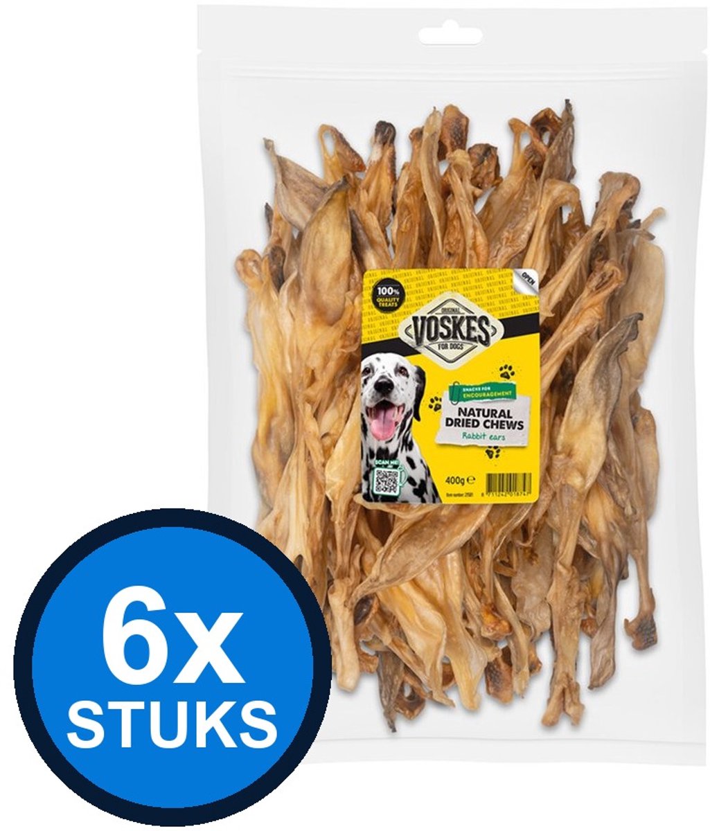 6x Voskes Konijnenoren - Hondensnack - 400g